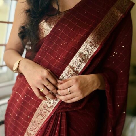 chocolate brown pure viscose georgette saree anika kouture