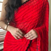 Pure Red Color Georgette Hand Work Saree | AKHW036